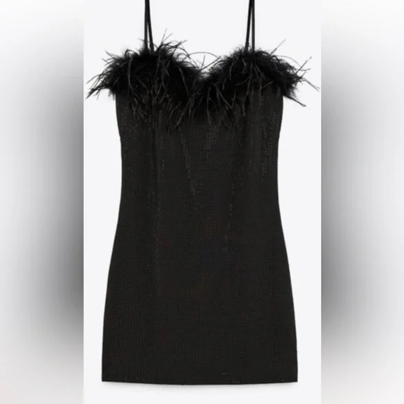 Black feather Swarovski dress worn once Black feather Swarovski dress worn once